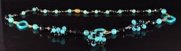 Art Deco Czech glass necklace made up of green and black beads