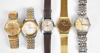 Five Seiko wristwatches Seiko Quartz 4004 ref. 0903-8109, Quartz Type II Ref. 7546-7000, SQ50 ref.