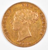 1849 Queen Victoria gold half sovereign with young head and shield reverse