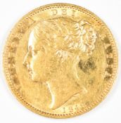 1848 Queen Victoria gold full sovereign with young head and shield reverse, EF
