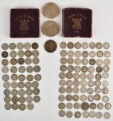 British silver 3d coins comprising approximately 98g pre-1920 and 62g pre-1947, 1943 Liberty half