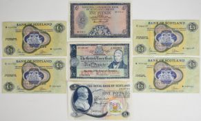 Seven Scotland £5 banknotes 1964-1969 consisting of a 1964 National Commercial Bank of Scotland £5