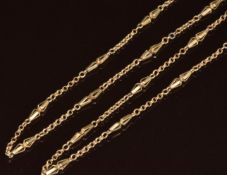 Two yellow metal chains, test as 7k gold, 10.3g