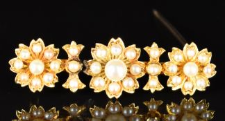 Edwardian yellow metal brooch set with pearls, 6.9g, 4.4cm