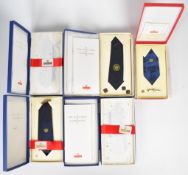 Six Royal Mail Commission boxed presentation ties for long service, some with silver gilt pins / tie