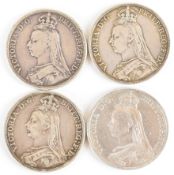 Four Queen Victoria crowns, comprising 1887, 1890 and two 1891, weight 112g
