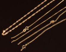 Three 9ct gold chains (two damaged), 5g