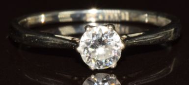 An 18ct white gold and platinum ring set with a round cut diamond of approximately 0.35ct, 1.8g,