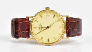 Rotary 9ct gold gentlemen's wristwatch with date aperture, gold hands and hour markers, champagne