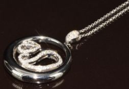 An 18ct white gold circular pendant set with diamonds (2.8cm) on 18ct white gold chain, 15.4g, 42cm