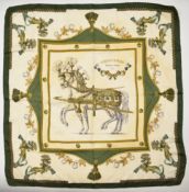 Hermès silk scarf Harnais Francais Premier Empire with horse and harness decoration, designed by