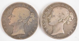 Two Victorian crowns comprising 1844 and 1847, weight 55.5g