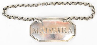 Georgian hallmarked silver Madeira bottle ticket or label, London 1804, maker's mark EM, likely