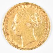 1872 Queen Victoria gold full sovereign with young head and George and the Dragon reverse, F