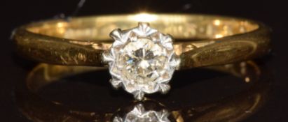 An 18ct gold ring set with a diamond of approximately 0.12ct in platinum mount, 2.3g, size N