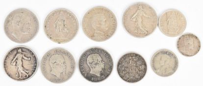 Small collection of base metal and silver world coins, including a 1901 Italy One Lira, a 1901