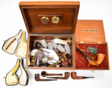 Savinelli humidor, cased and loose pipes including Meerschaum, Petersons, Duncan, Londoner Barling