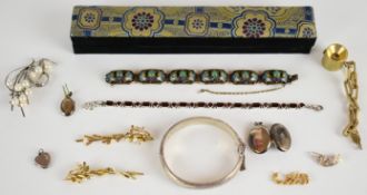 Silver bangle, silver bracelet set with garnets, filigree Chinese bracelet set with enamel and