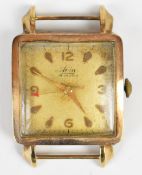 Avia 9ct gold gentleman's wristwatch with gold hour and minutes hands, red arrow tipped seconds
