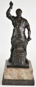Julius Schmidt-Felling (1835-1920) cast bronze sculpture of a blacksmith on stepped marble plinth,