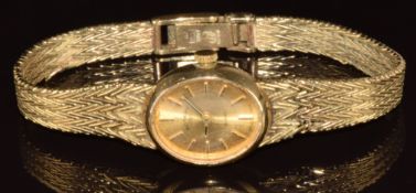 Rotary 9ct gold ladies wristwatch with two-tone hands and baton hour markers, gold dial and quartz