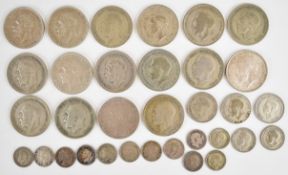 Approximately 261g of pre-1947 British silver coinage from half crown down to 3d