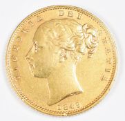 1849 Queen Victoria gold full sovereign with young head and shield reverse, VG
