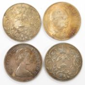 Four British silver commemorative crowns comprising 1965 Churchill, 1980 Queen Elizabeth the Queen