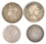 Four George IIII British silver coins comprising 1819 and 1821 crowns and 1823 and 1829 half crowns