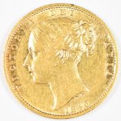 1850 Queen Victoria gold full sovereign with young head and shield reverse, VF