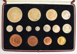 1937 George VI proof specimen coin set comprising fifteen coins from crown down to Maundy penny,