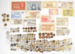 Collection of 19th and 20th century Great Britain and world coins and banknotes including silver