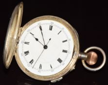 Unnamed silver keyless winding full hunter chronograph pocket watch with blued hands, black Roman