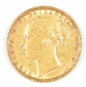1873 Queen Victoria gold full sovereign with young head and George and the Dragon reverse, F