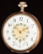 Omega Grand Prix silver keyless winding open faced pocket watch with ornate gold hands, black Arabic