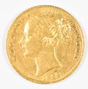 1864 Queen Victoria gold full sovereign with young head and shield reverse, die number 90, F