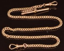 A 9ct gold pocket watch Albert / chain with T-bar, 35cm long, 17.5g