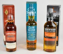 Three bottles of single malt Scotch Whisky comprising Glen Scotia 10 Year Old, Tamnavulin Sherry