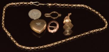 Victorian heart locket set with rose cut diamonds in a star setting, 9ct gold buckle (1g), section