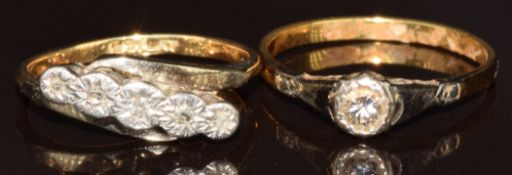 Two 18ct gold rings set with diamonds in platinum settings, 4.9g, size L & M/N