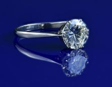 An 18ct white gold ring set with a round brilliant cut diamond of approximately 2.2ct in a