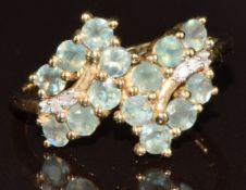 A 9k gold ring set with sapphires and diamonds, size N