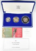 Royal Mint 2003 cased silver proof piedfort three coin collection including DNA £2 coin, 100th