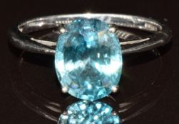 A 9k white gold ring set with an oval cut Ratanakiri zircon of approximately 3.8ct, with