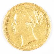 1856 Queen Victoria gold full sovereign with young head and shield reverse, VG