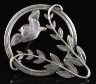 Georg Jensen silver brooch in the form of a bird and foliage, stamped 258, designed by Arno