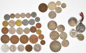Small collection of base metal and silver coins and medals, including six Egypt 1907-1937 silver