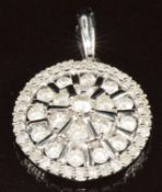 A 9k white gold Tomas Rae pendant set with round cut diamonds in a cluster, total 1ct, with Gemporia