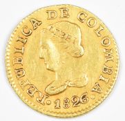 1826 Bogota Colombia 1 Pesos gold coin, 1.69g 0.875 gold