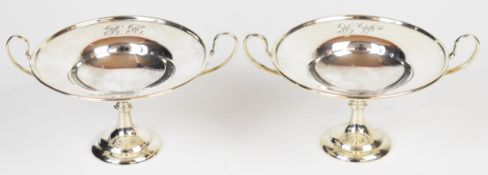 Pair of Edward VII hallmarked silver with twin handled tazzas or bon bon dishes, London 1904,